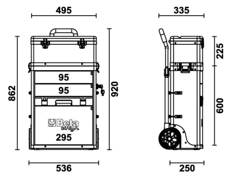 BETA Trolley mit zwei stapelbaren Modulen RAL9005 Schwarz