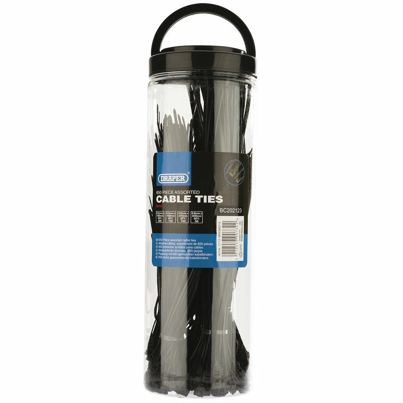 DRAPER Satz Kabelbinder mehrere Größen schwarz 650 Stück