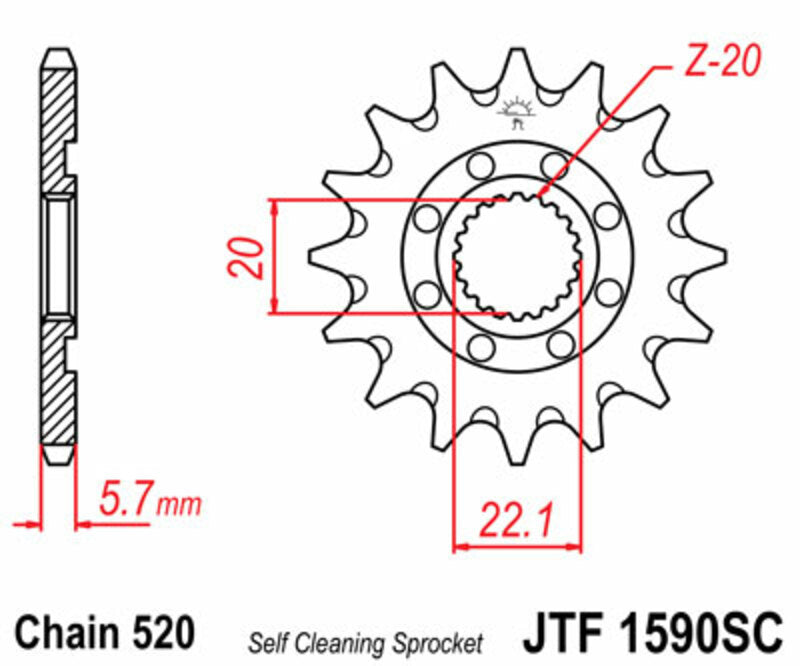 JT SPROCKETS Selbstreinigendes Stahlritzel vorne 1590 - 520