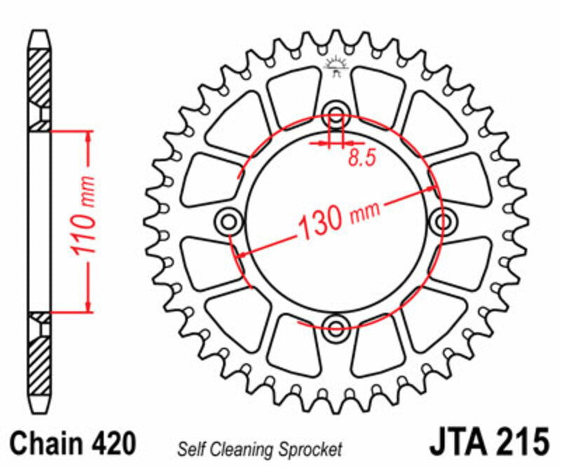 JT SPROCKETS Ultraleichtes selbstreinigendes Aluminiumritzel hinten 215 - 420