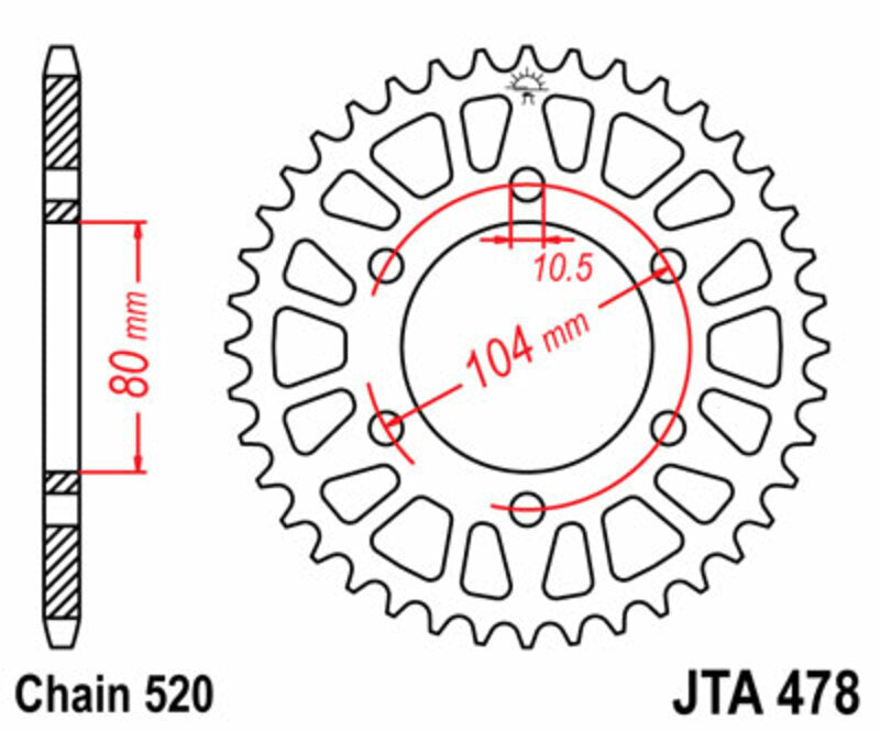 JT SPROCKETS Ultraleichtes Aluminiumritzel hinten 478 - 520