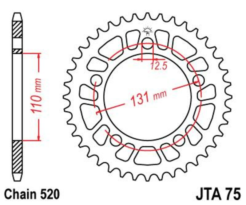 JT SPROCKETS Aluminium Ultraleichtes Kettenrad 75 - 520