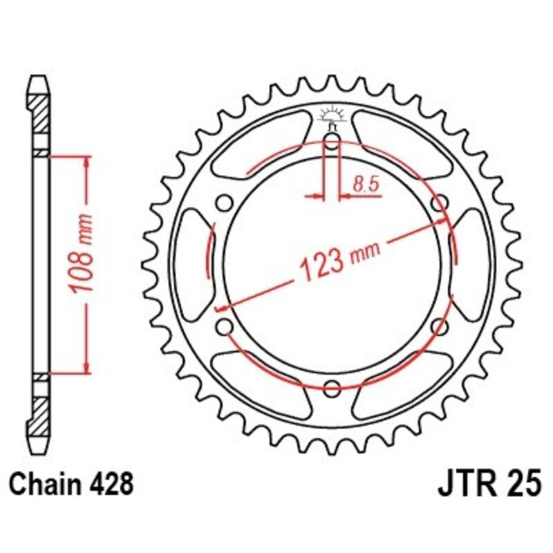 JT SPROCKETS Stahl-Standard-Kettenrad 25 - 428