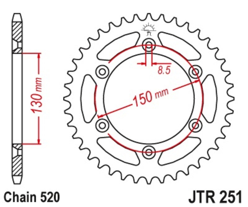 JT SPROCKETS Selbstreinigendes Stahlritzel hinten 251 - 520