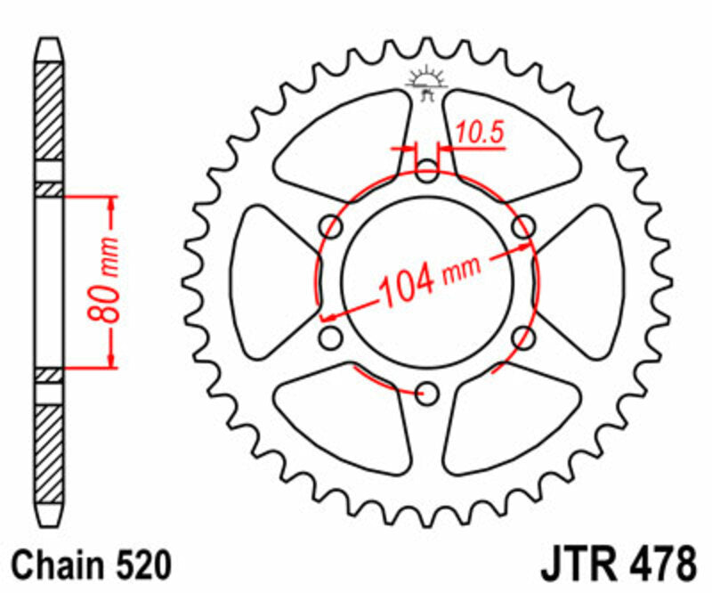 JT SPROCKETS Standard Kettenrad hinten 478 - 520
