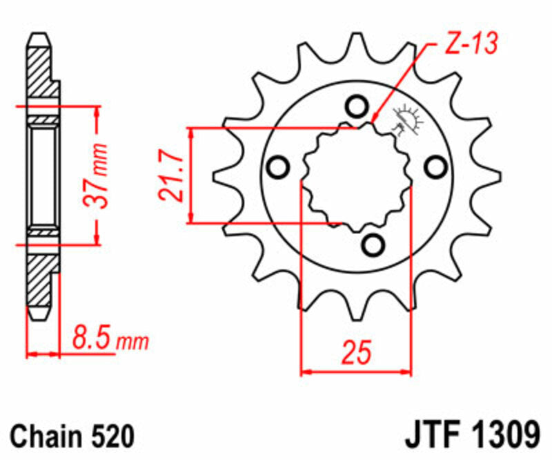JT SPROCKETS Standard Stahlritzel vorne 1309 - 520
