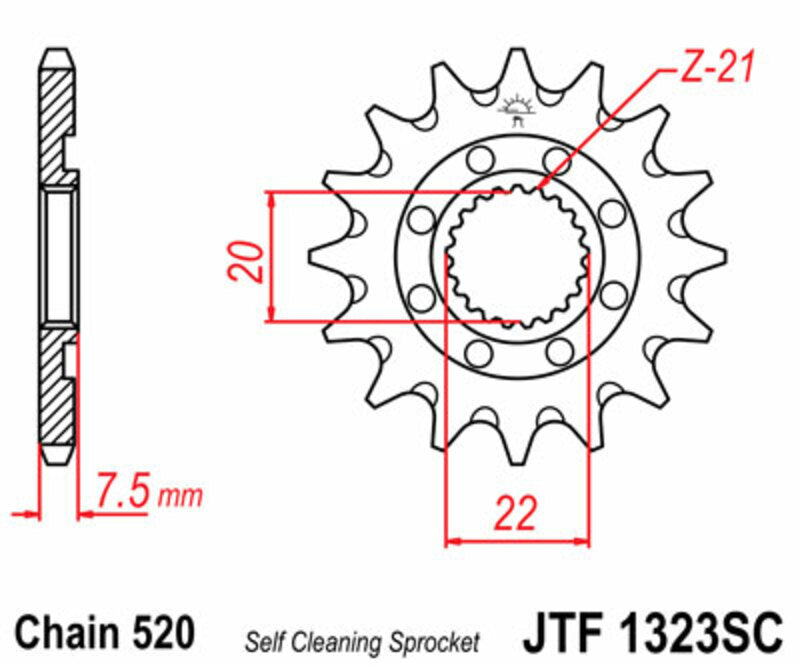 JT SPROCKETS Selbstreinigendes Stahlritzel vorne 1323 - 520