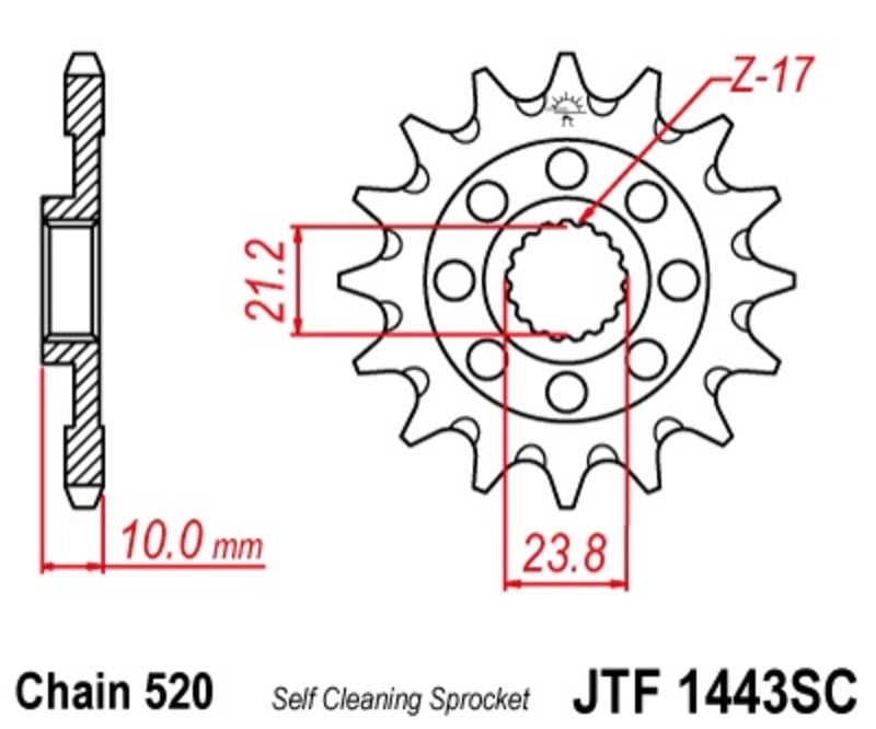 JT SPROCKETS Selbstreinigendes Stahlritzel vorne 1443 - 520