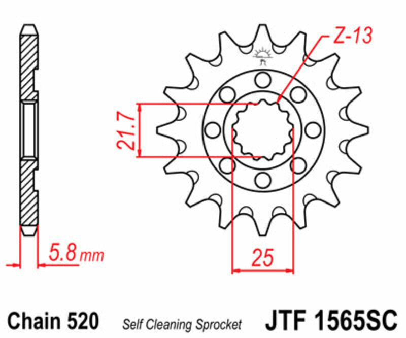 JT SPROCKETS Selbstreinigendes Stahlritzel vorne 1565 - 520