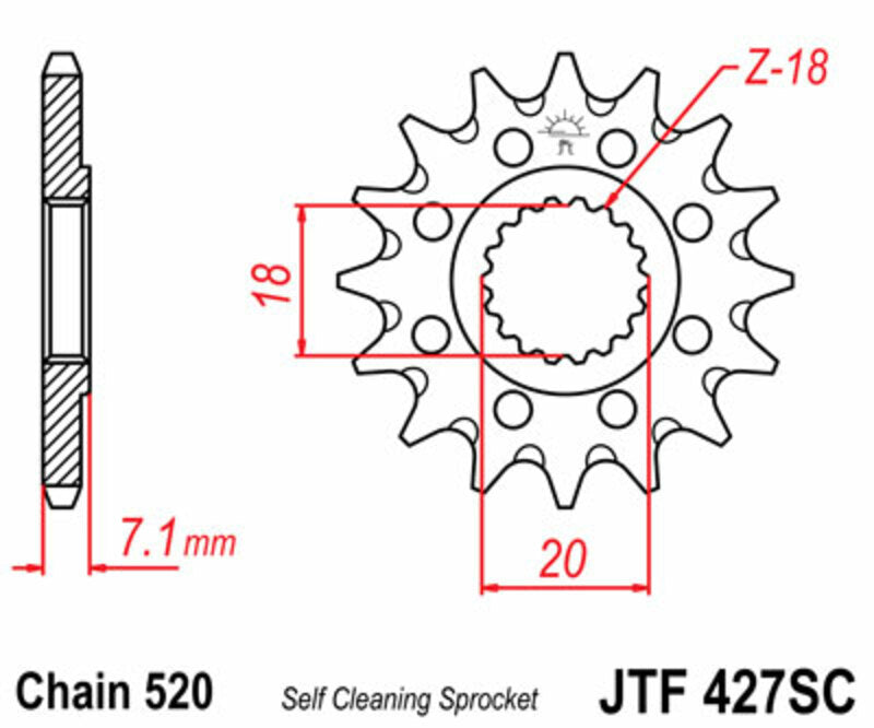 JT SPROCKETS Selbstreinigendes Stahlritzel vorne 427 - 520