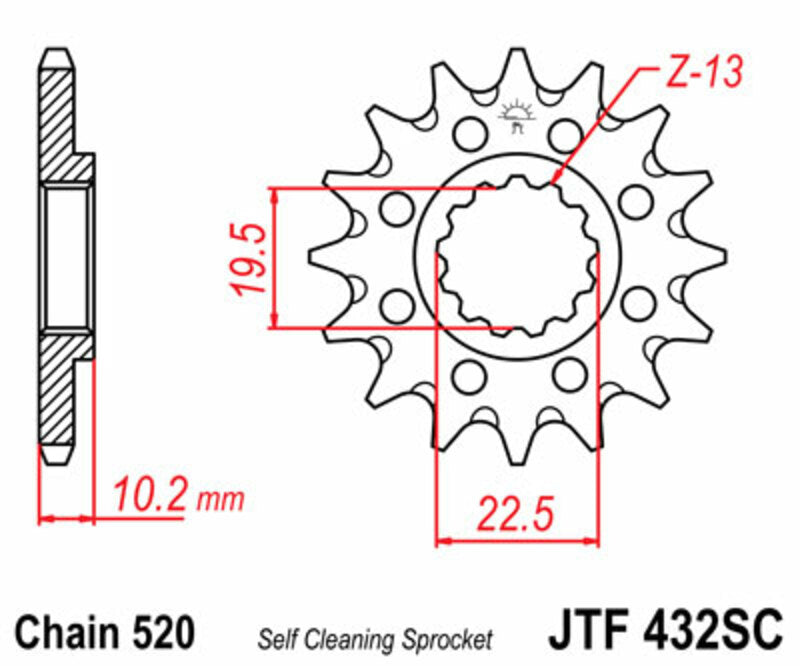 JT SPROCKETS Selbstreinigendes Stahlritzel vorne 432 - 520