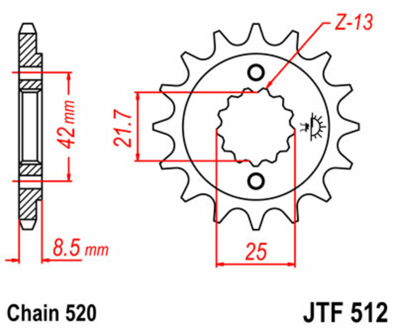JT SPROCKETS Standard Stahlritzel vorne 512 - 520