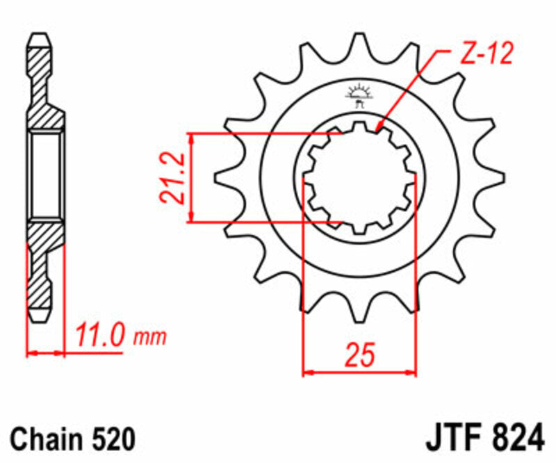 JT SPROCKETS Standard Stahlritzel vorne 824 - 520