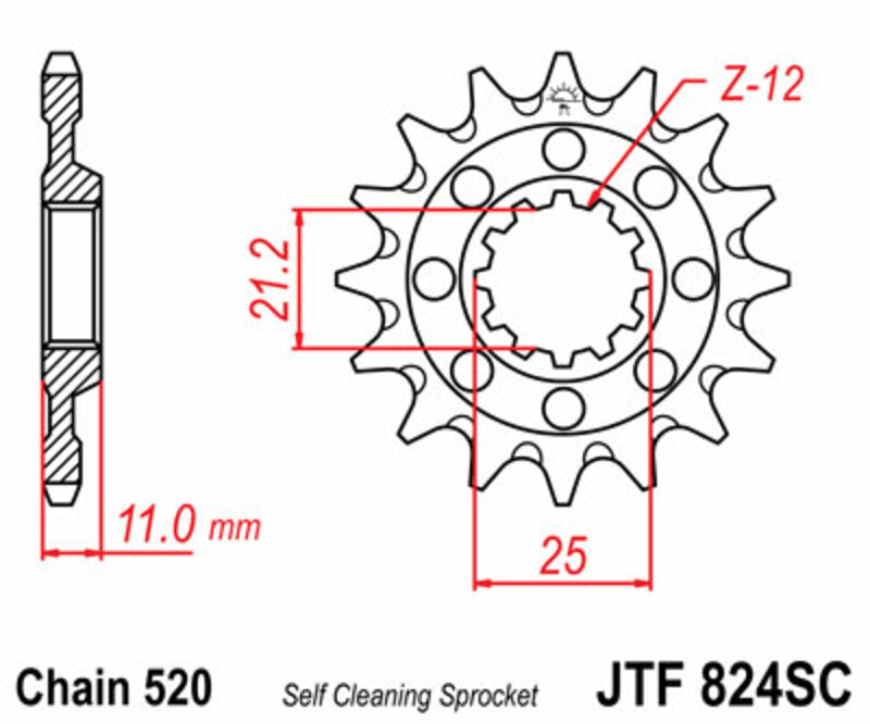 JT SPROCKETS Selbstreinigendes Stahlritzel vorne 824 - 520