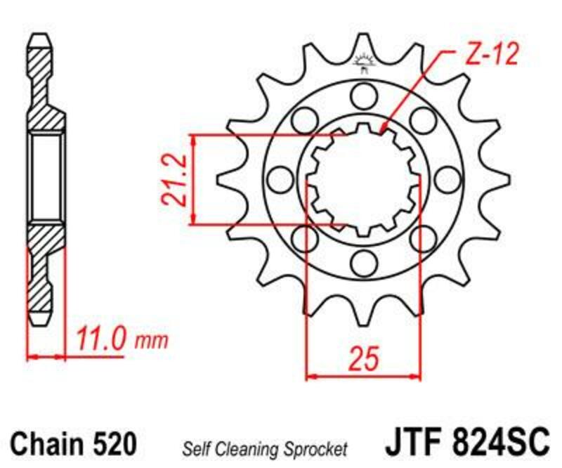 JT SPROCKETS Selbstreinigendes Stahlritzel vorne 824 - 520