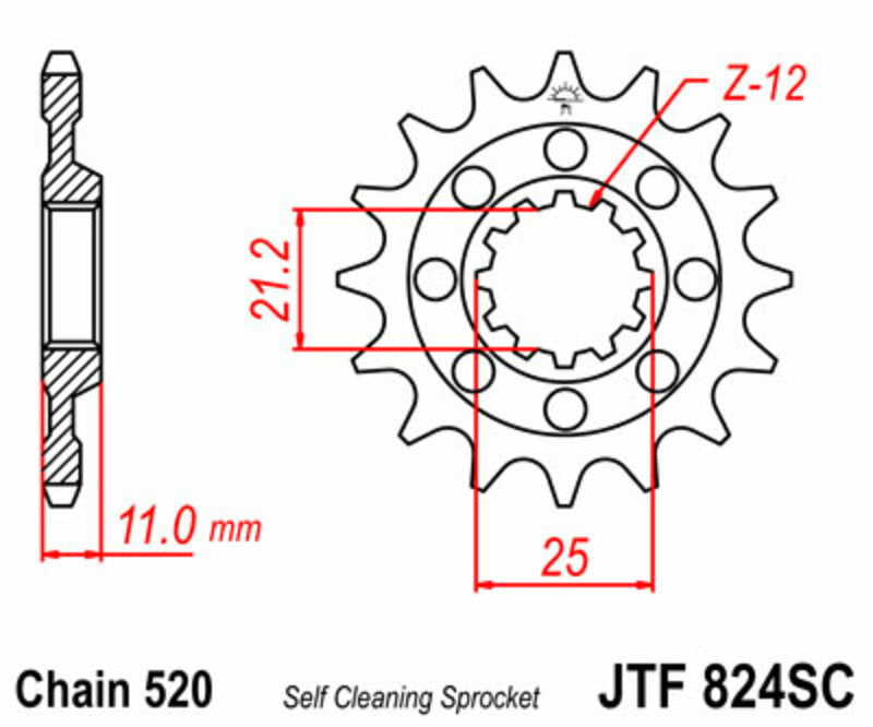 JT SPROCKETS Selbstreinigendes Stahlritzel vorne 824 - 520