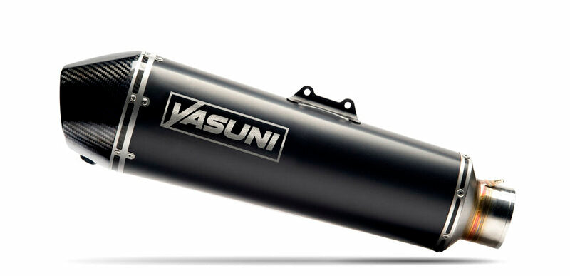 YASUNI Scooter 4 Black Edition Kommplettanlage Edelstahl Schwarz/Kohle Endkappe Honda Forza 300
