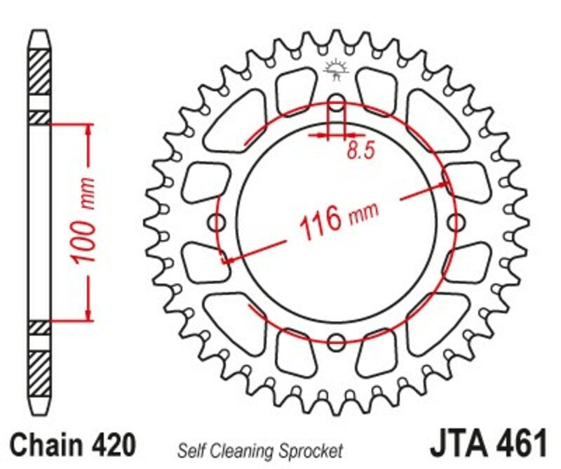 JT SPROCKETS Aluminium Ultraleichtes selbstreinigendes Kettenrad 461-420