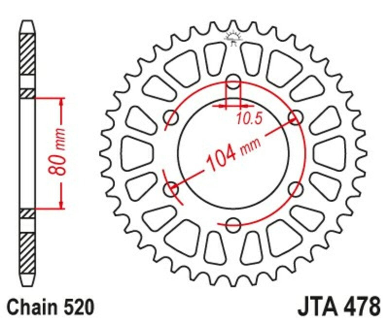 JT SPROCKETS Aluminium Ultraleichtes selbstreinigendes Kettenrad 478-520