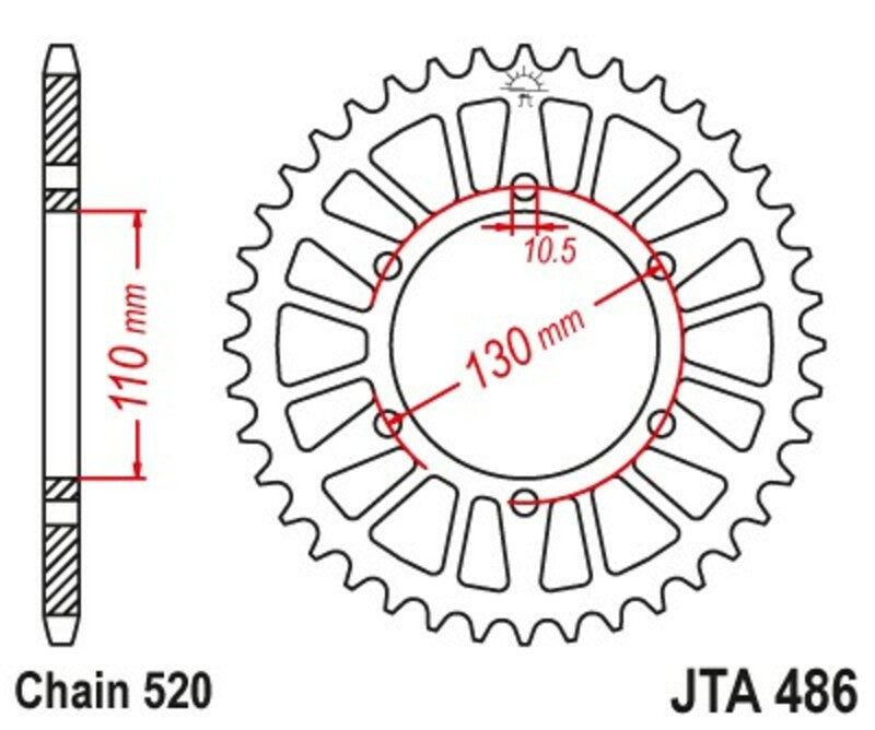 JT SPROCKETS Aluminium Ultraleichtes selbstreinigendes Kettenrad 486-520