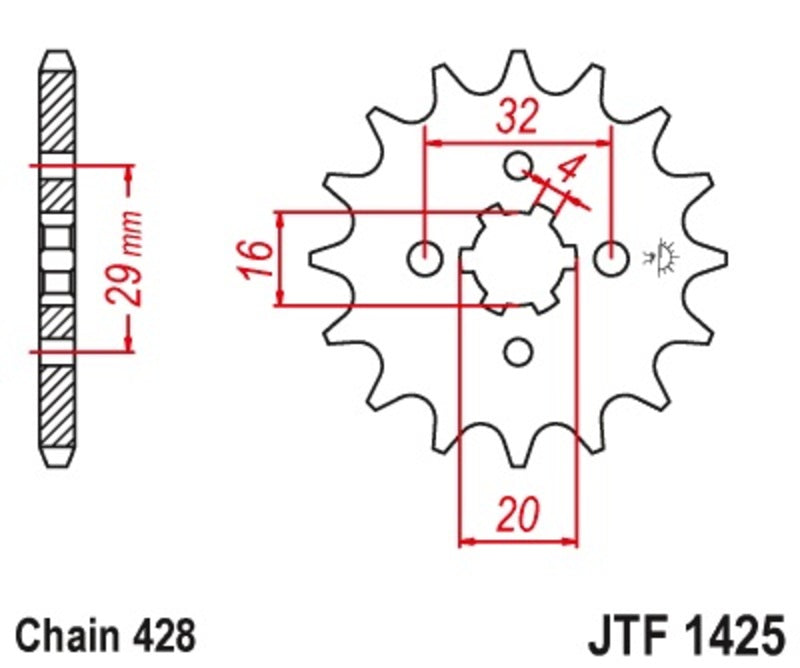 JT SPROCKETS Ritzel 13 Zähne Stahl Standard 428 Teilung Typ 1425