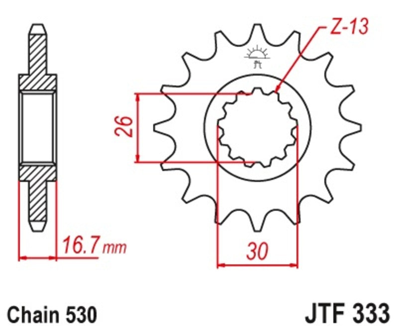 JT SPROCKETS Ritzel 14 Zähne Stahl Standard 530 Teilung Typ 333
