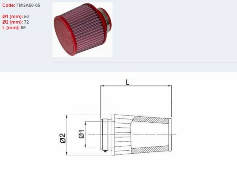 BMC Luftfilter konisch Ø 50 mm - FMSA50-85