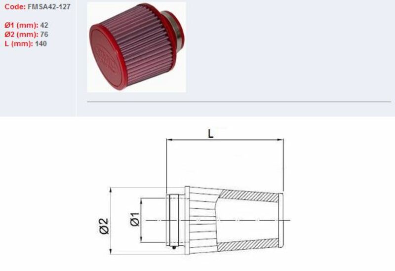 BMC Luftfilter konisch Ø 42 mm - FMSA42-127