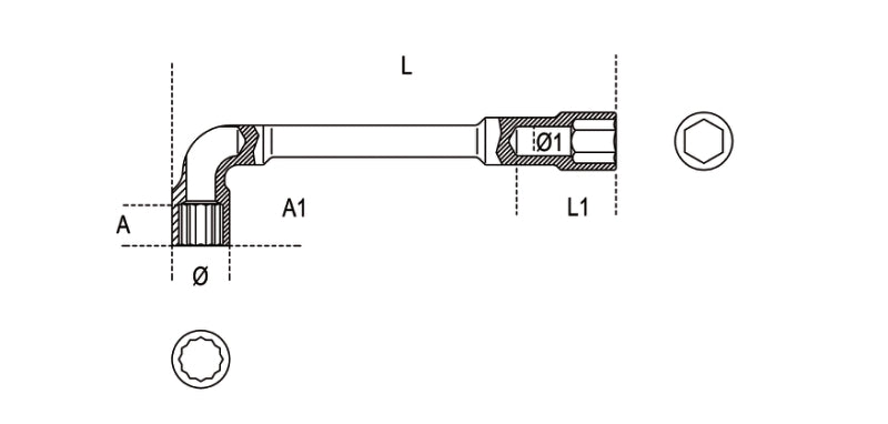 BETA Gekröpfter Sechskant-Steckschlüssel - 17mm Poliertes Chrom