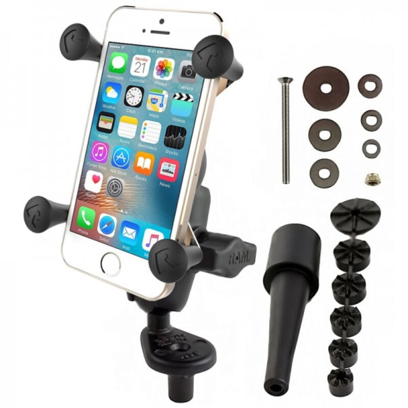RAM MOUNTS X-Grip® Telefonhalterung mit kurzem Arm und Gabelschaftfuß