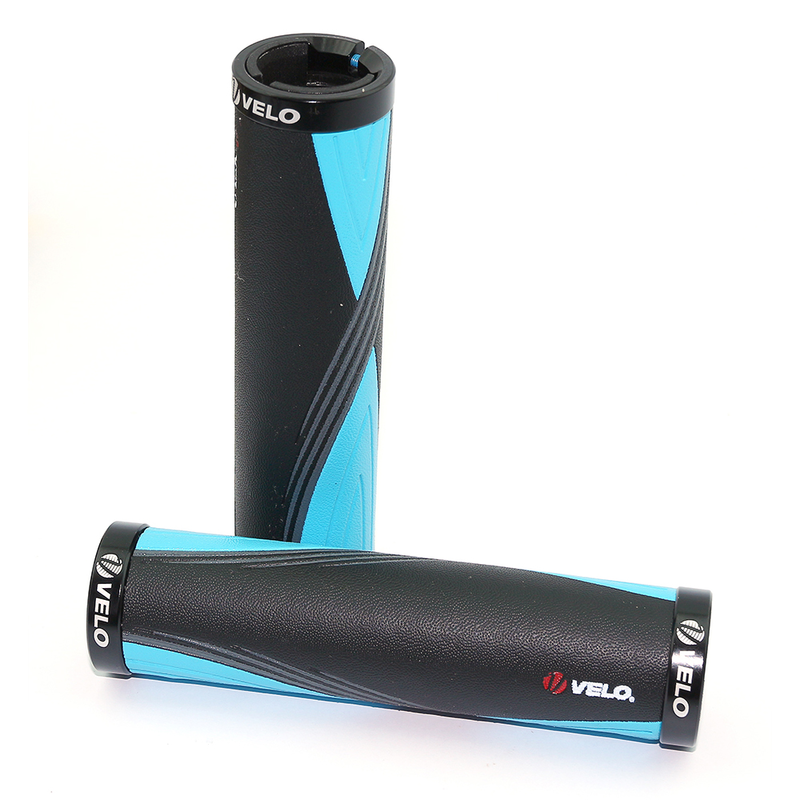 Velo Bicycle Grips Pu/Gel W/Stitching 2-Tone Black/Blue