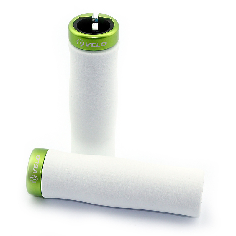 Velo Bicycle Grips Eva + Gel White W/Green Clamp