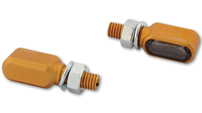 HIGHSIDER CNC LED Blinker Little Bronx, gold, getöntes Glas, E-geprüft, Paar