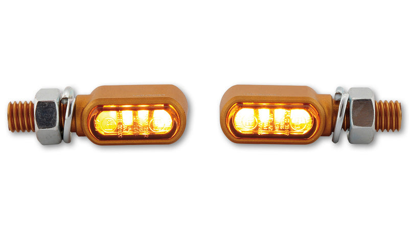 HIGHSIDER CNC LED Blinker Little Bronx, gold, getöntes Glas, E-geprüft, Paar