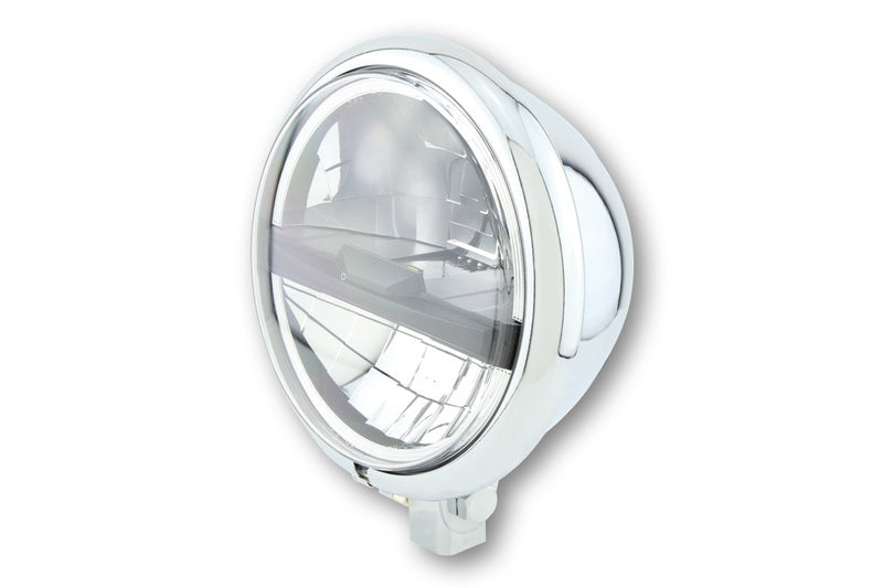 HIGHSIDER pro 5 3/4 Zoll Scheinwerfer Bates Style Typ 5 LED Chrom Untere Befestigung, E-Geprüft (1Stck)