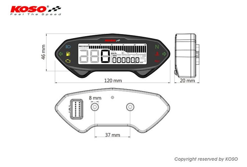 KOSO DB-01RN LCD Multifunktions-Drehzahlmesser schwarz