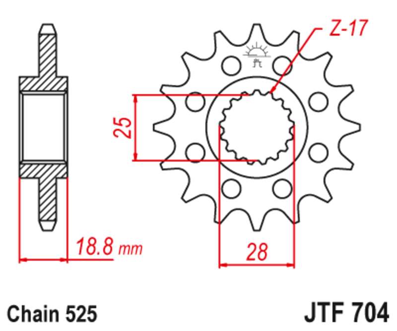 JT SPROCKETS geräuscharmes vorderes Stahlritzel 704 - 525