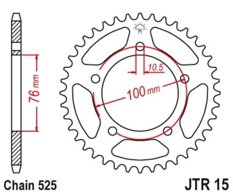 JT SPROCKETS Stahl Standard Kettenrad 15 - 525