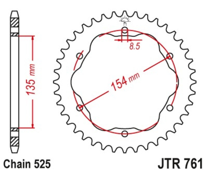 JT SPROCKETS Stahl Standard Kettenrad hinten 761 - 525 - ohne Trägerplatte, benötigt einen JT SPROCKETS-Kronenhalter