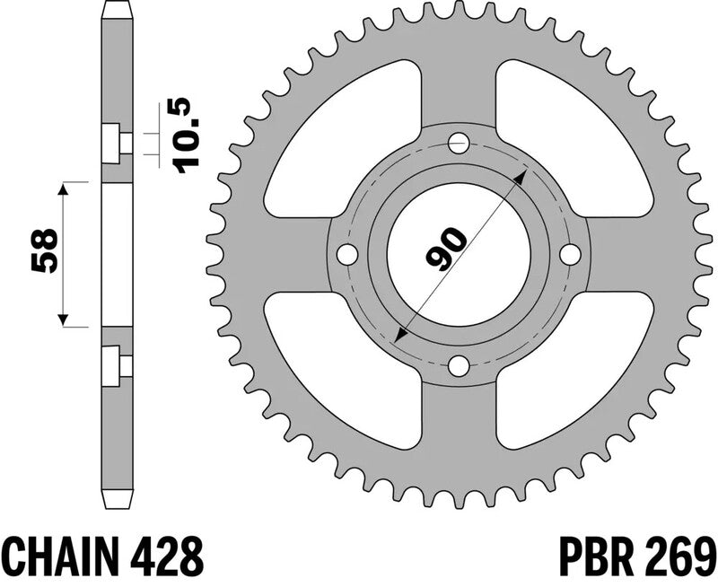 PBR Standard Kettenrad C45 Stahl 269 - 428