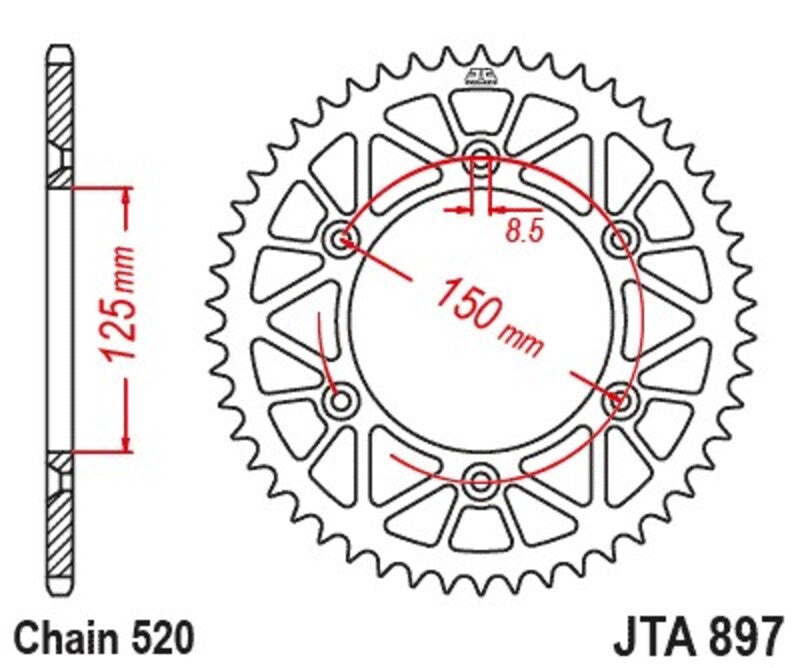 JT SPROCKETS Racelite Aluminium Kettenrad Schwarz 897 - 520