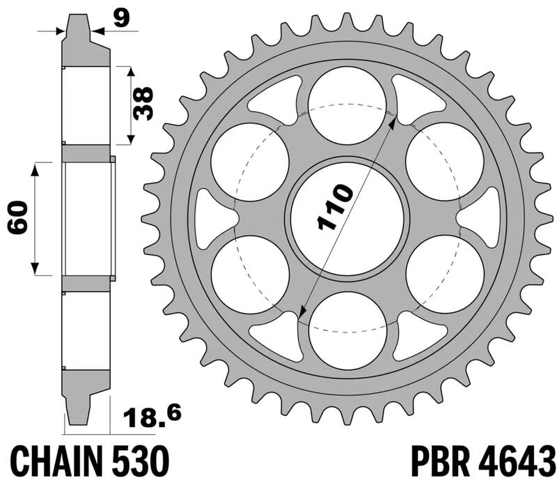PBR Ultraleichtes harteloxiertes Kettenrad Aluminium 4643 - 530