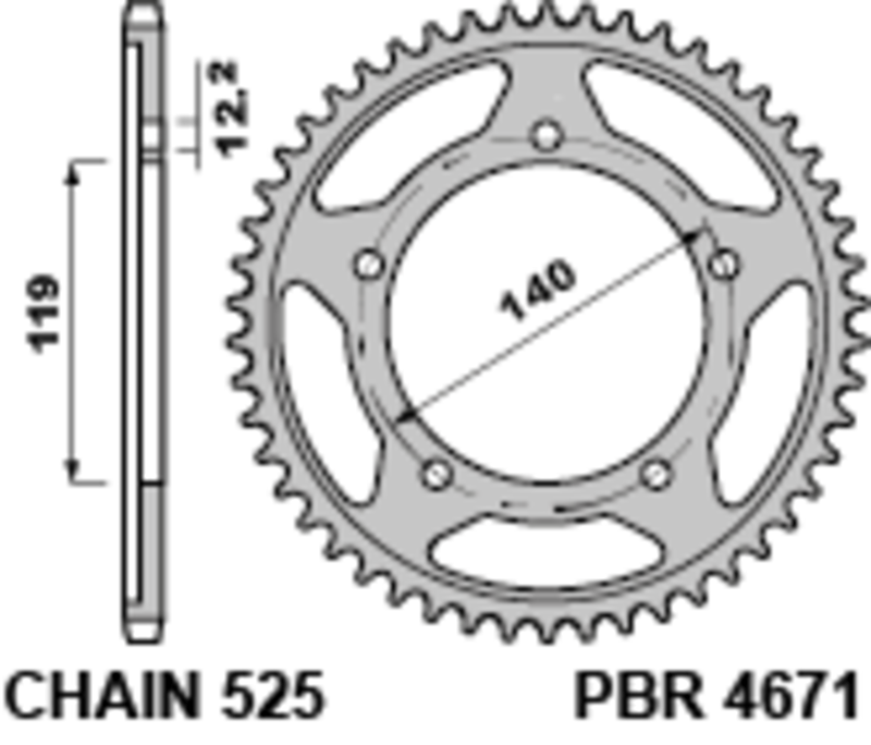 PBR Stahl Standard Kettenrad 4671 - 525