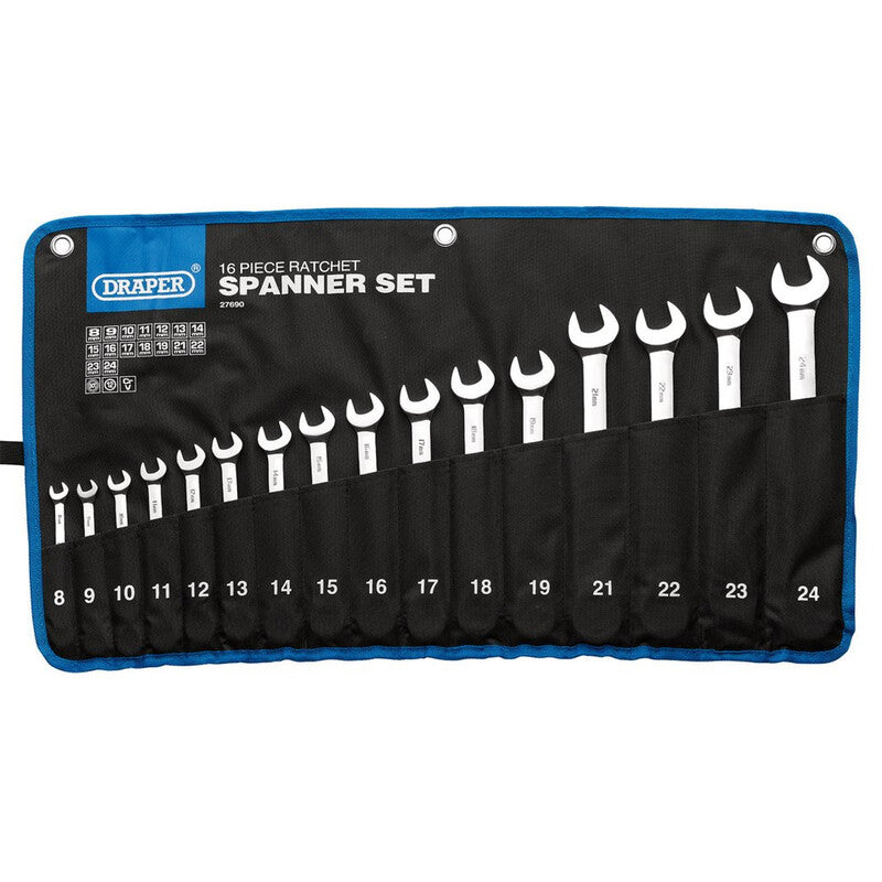 Draper HI-TORQ® Metrischer Ratschen-Maulschlüssel-Satz - 16 Teile