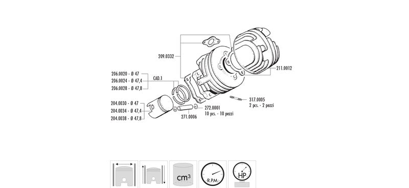 POLINI Zylinder-Kit Vespa 50-PK-XL ⌀47mm RACING