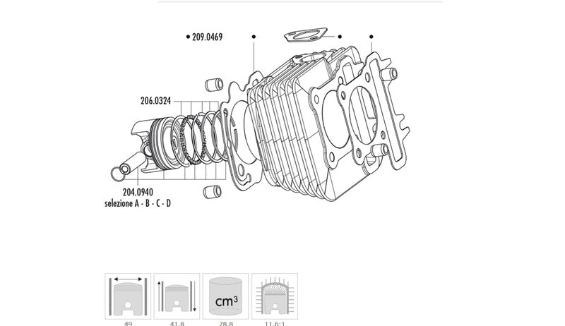 POLINI Zylinder-Kit Piaggio Liberty 50 4-Takt 3V Iget Vespa ⌀49mm