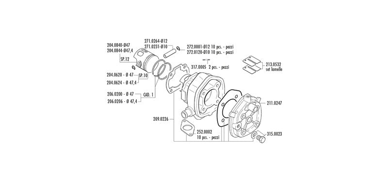 POLINI Zylinder Kit Yamaha-Aprilia SR H20-Mal.F12 LC Pin 12mm