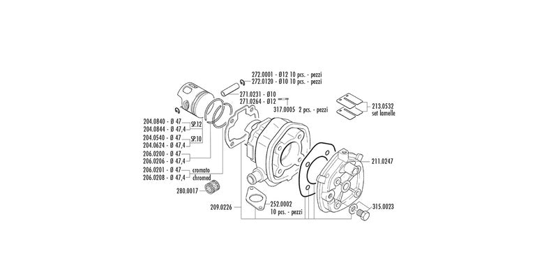 POLINI Zylindersatz Yamaha-Minarelli SR H20-Mal.F12 LC Pin 12 Racing