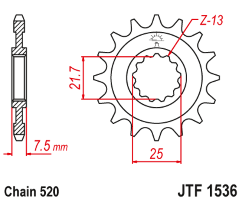JT SPROCKETS geräuscharmes vorderes Stahlritzel 1536 - 520