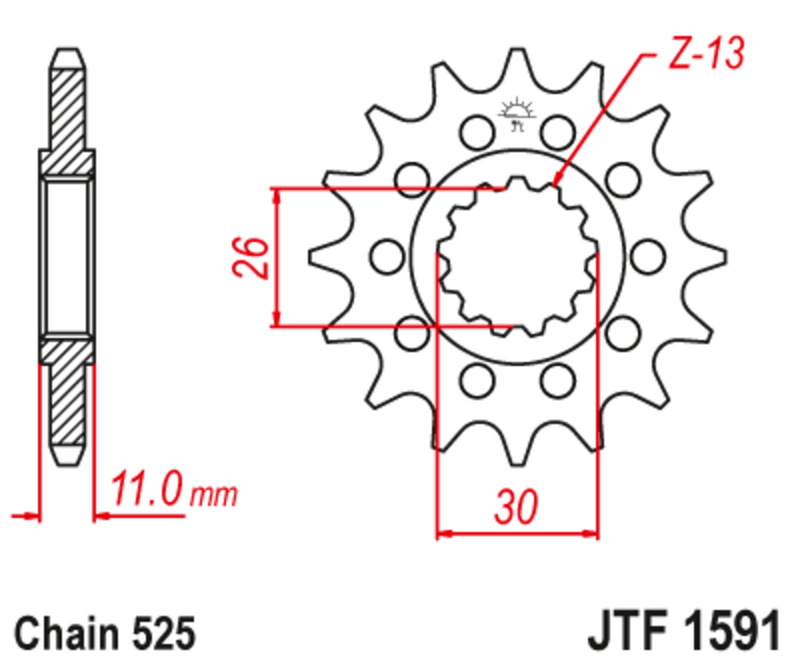 JT SPROCKETS geräuscharmes vorderes Stahlritzel 1591 - 525
